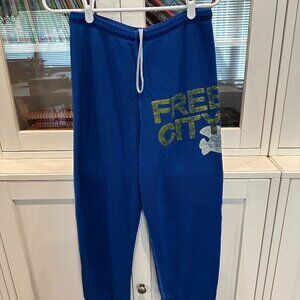 Freecity Blue Track Pants with Yellow and White Logo